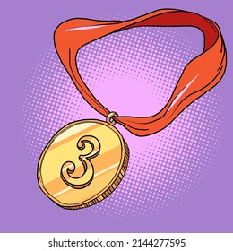 sports prize medal third place 3 bronze, participant of the competition