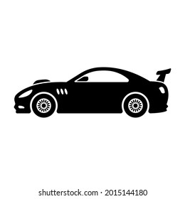 Sports racing car icon. Race. Black silhouette. Side view. Vector simple flat graphic illustration. The isolated object on a white background. Isolate.