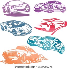 sports racing cars pack speed watercolor vector