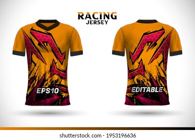 Sports racing jersey design. Front back t-shirt design. Templates for team uniforms. Sports design for football, racing, gaming jersey. Vector.