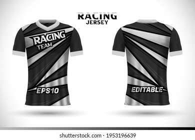 Sports racing jersey design. Front back t-shirt design. Templates for team uniforms. Sports design for football, racing, gaming jersey. Vector.