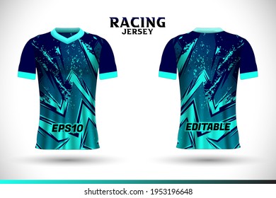 Sports racing jersey design. Front back t-shirt design. Templates for team uniforms. Sports design for football, racing, gaming jersey. Vector.