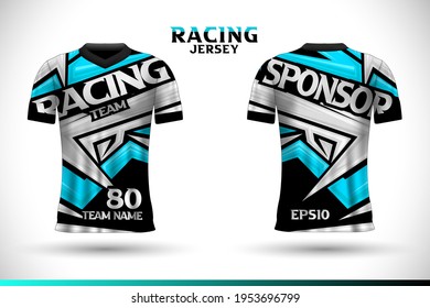 Sports racing jersey design. Front back t-shirt design. Templates for team uniforms. Sports design for football, racing, gaming jersey. Vector.