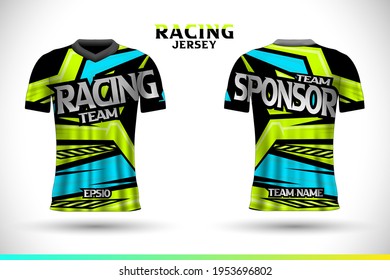 Sports racing jersey design. Front back t-shirt design. Templates for team uniforms. Sports design for football, racing, gaming jersey. Vector.