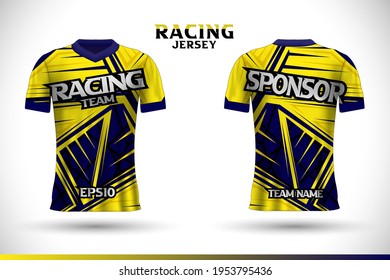 Sports racing jersey design. Front back t-shirt design. Templates for team uniforms. Sports design for football, racing, gaming jersey. 