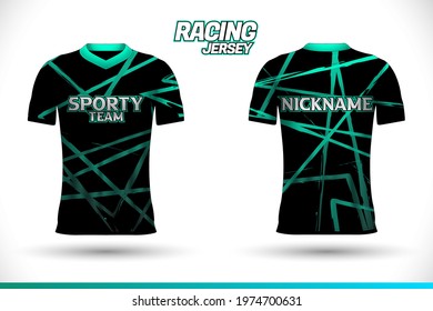 Sports racing jersey design. Front back t-shirt design. Templates for team uniforms. Sports design for football, racing, cycling, gaming jersey. Vector.