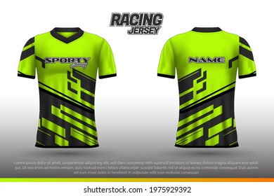 Sports racing jersey design. Front back t-shirt design. Templates for team uniforms. Sports design for football, racing, cycling, gaming jersey. Vector.