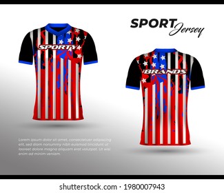 Sports racing jersey design. Front back t-shirt design. Templates for team uniforms. Sports design for football, racing, cycling, gaming jersey. Vector.