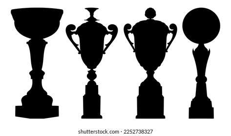 Sports realistic cup trophy winner. Set of premium silhouettes black shape design. Vector illustration