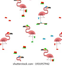 Sports and recreation. Pattern. Pink flamingo. Rollers. Skate. Children. Joy.Wallpaper for a children's room.Children's textiles.
