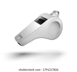 sports referee metal whistle. Conducting tournaments and competitions. Realistic vector. Web design element