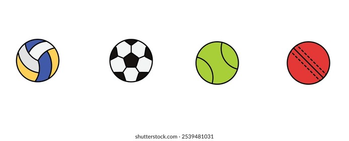 Conjunto de Ícones de Vetor Relacionados a Esportes. Futebol, Críquete, Conjunto de Ícones de Voleibol