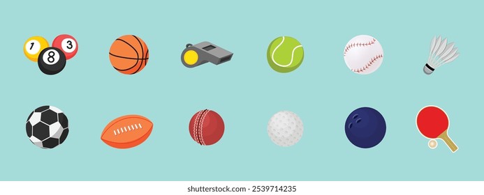 Sports related Vector Icon Set. Sports Themed Icon Set. Different Sports related colorful icons