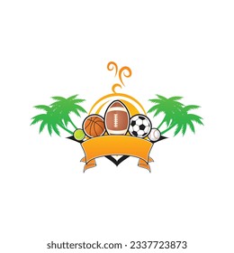 sports restaurant logo with sport balls. 