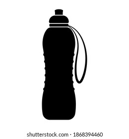 Sports reusable water bottle icon. Black silhouette. Vertical view. Vector flat graphic illustration. The isolated object on a white background. Isolate.