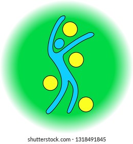 Sports rhythmic gymnastics with swords. Illustration of a man on a green background.