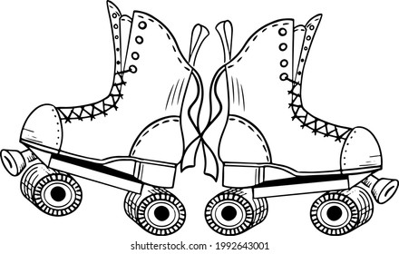 Sports roller skates. Line drawing. Vintage style. Vector graphics