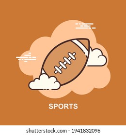 Sports rugby ball on brown background flat concept design