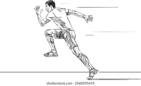 Sports Running man side view Sketch illustration style
