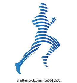 Sports, running man, vector isolated silhouette. Abstract blue logo of runner