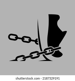 Sports running shoe in chains symbol on gray backdrop. Design element	