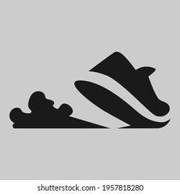 Sports running shoe symbol on gray backdrop. Design element