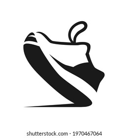 Sports running shoe symbol on white backdrop. Design element