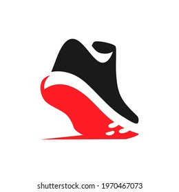 Sports running shoe symbol on white backdrop. Design element