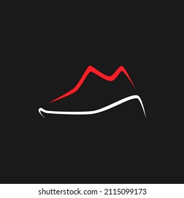 Sports running shoe symbol on black backdrop. Design element