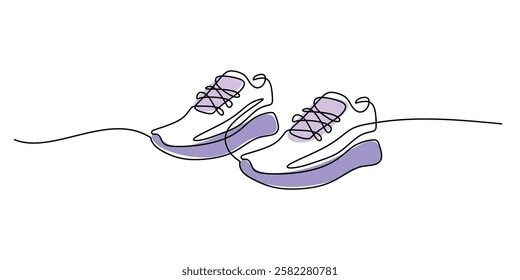 Sports running shoes in continuous line drawing. Lightweight footwear for runners, fitness, and athletics. Vector illustration hand drawn.