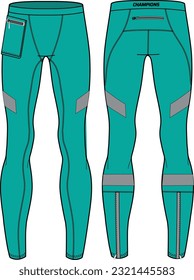 Sports running tights leggings bottom Pants design flat sketch vector illustration, Jogger trail pants concept with front and back view, Sweatpants for jogging, fitness, and active wear pants design.