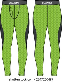 Sports running tights leggings Pants design flat sketch vector illustration, Compression trail pants concept with front and back view, Sweatpants for jogging, fitness, and active wear pants design.