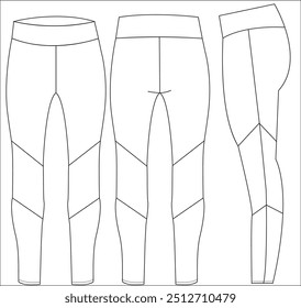 Sport Laufhose Leggings Hosen Design flache Skizze Vektorgrafik, Kompressionstafelhose Konzept mit Vorder-und Rückansicht, Sweatpants für Joggen, Fitness, und aktive Tragehose Design.