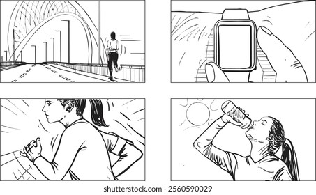 Sports Running woman illustrations-Storyboard frames