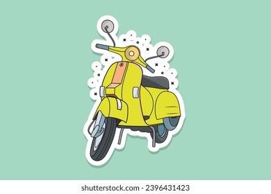 Sports Scooter Sticker design vector illustration. Sport recreation icon design concept. Classic motor scooter sticker design logo icon.