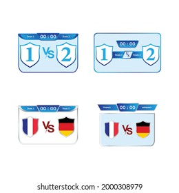 Sports scoreboard design collection. Soccer game scoreboard vector. Germany VS France football match scoreboard with flag illustration.