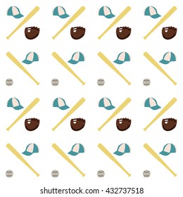 Sports seamless background with elements of the equipment for baseball, baseball bat, Ball, glove and cap, vector illustration.