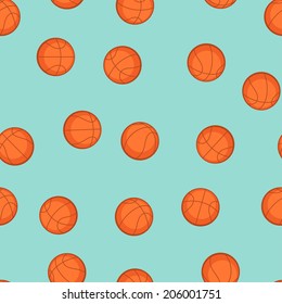 Sports seamless pattern with basketball icons in flat style.