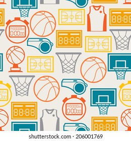 Sports Seamless Pattern With Basketball Icons In Flat Style.