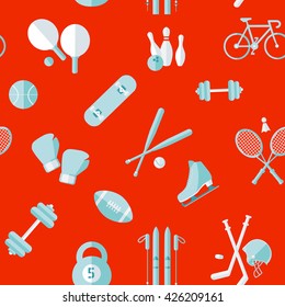 Sports Seamless Pattern with Equipment Background. Vector illustration