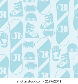 Sports Seamless Pattern With Snowboard Equipment Flat Icons.