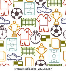 Sports seamless pattern with soccer football symbols in flat style.