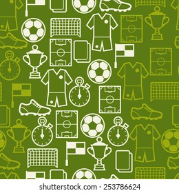 Sports seamless pattern with soccer football symbols in flat style.