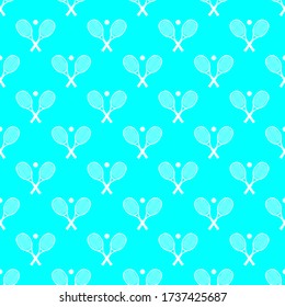 Sports seamless pattern with tennis icons in flat design style white silhouette on blue design