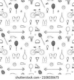 Sports seamless pattern, vector illustration, hand drawing