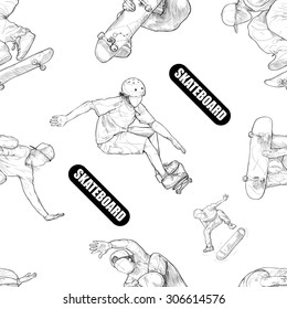 Sports Seamless Pattern Vector. Skateboard