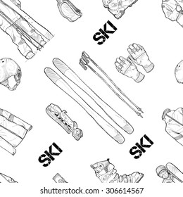 Sports Seamless Pattern Vector. Ski