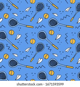 Sports semless pattern. Vector illustration with sport symbols. Active lifestyle illustration in doodle style.
