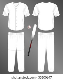 Sports Series. Realistic Team Baseball Uniform: Pants And Split Front Classic Jersey. Blank Template - Just Add Your Art.