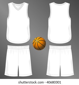 Sports Series. Realistic Team Basketball Uniform: Shorts And Sleeveless V-neck Jersey  (front And Back). Blank Template - Just Add Your Art.